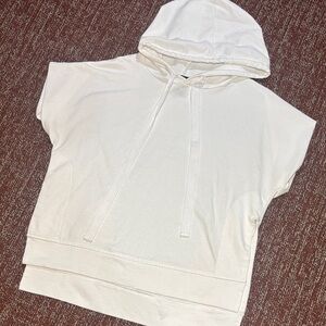 White short sleeve relaxed fit cropped open side hoodie Athleisure sweatshirt